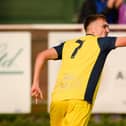 Ryan Pennery celebrates one of his three goals. Picture: Keith Woodland