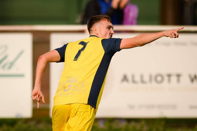 Ryan Pennery celebrates one of his three goals. Picture: Keith Woodland