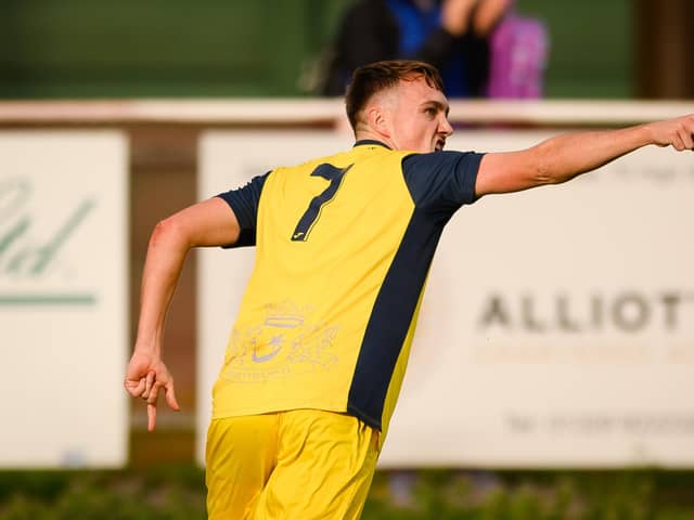 Ryan Pennery celebrates one of his three goals. Picture: Keith Woodland