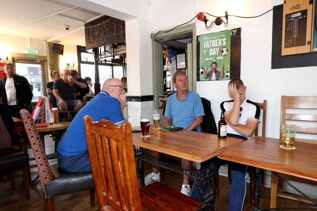 Fans in The Milton Arms Pub representing how many people felt for much of the night.Picture: Sam Stephenson.