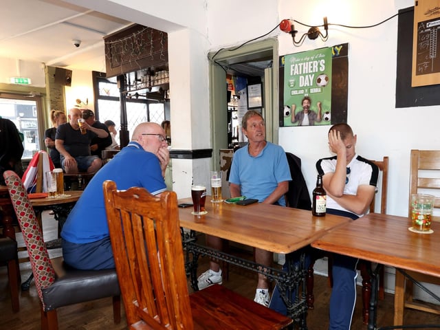 Fans in The Milton Arms Pub representing how many people felt for much of the night.Picture: Sam Stephenson.