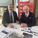 WORKING TOGETHER. Hampshire Chamber Chief Executive and Executive Chairman Ross McNally, left, and Drogheda Chamber Chief Executive Hubert Murphy sign the ‘friendship and solidarity twinning agreement’ in Portsmouth.