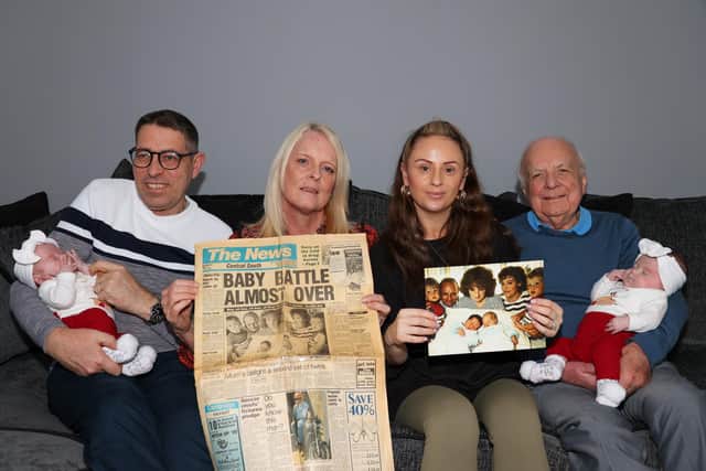 Amanda Johnson is celebrating the birth of her grandchildren, twins Dusty Rose and Kiki Mae Evans, following the birth of two sets of her own twins in the 80's and 90's. Proud Mum, Charlotte Evans shares the twins with Grandad Peter Cook and Great Grandad Peter Cook.