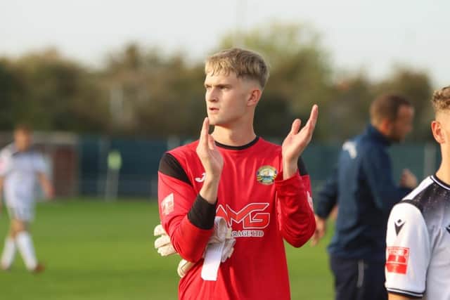 Pompey's Toby Steward after his hat-trick of penalty shoot-out saves for Gosport against Salisbury earlier this month. Picture: Tom Phillips