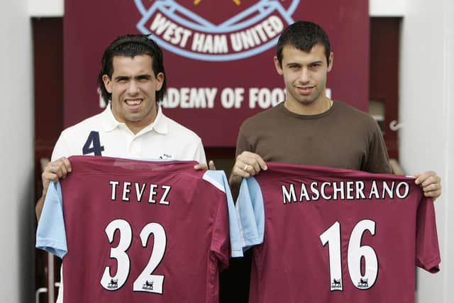 Carlos Tevez, left, and Javier Mascherano signed for West Ham in 2006.Picture: AFP PHOTO/SHAUN CURRY (Getty Images)