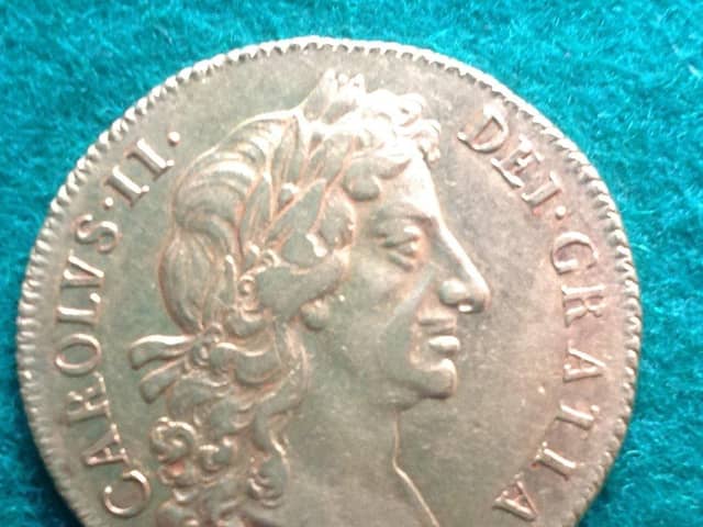 The stunning Charles 11 two guinea coin, dated 1678, sold for £7,200 at the Nesbit collectables. Pic Nesbit