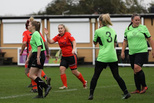 Portchester celebrate their second goal against AFC Bedhampton Village. Picture: Chris Moorhouse