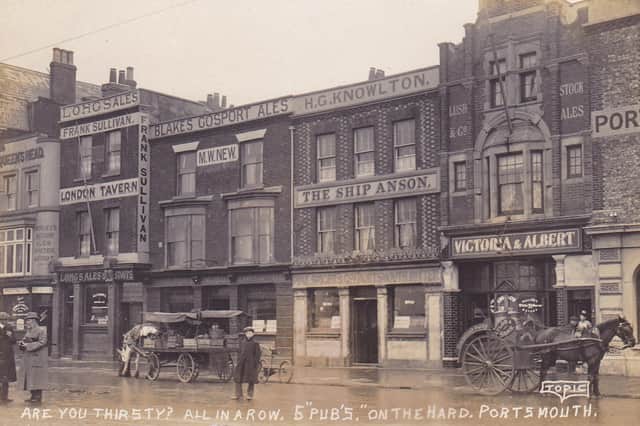 Five pubs in a row on The Hard circa 1910. When you could go on a pub crawl along the hard and not walk one-hundred yards.