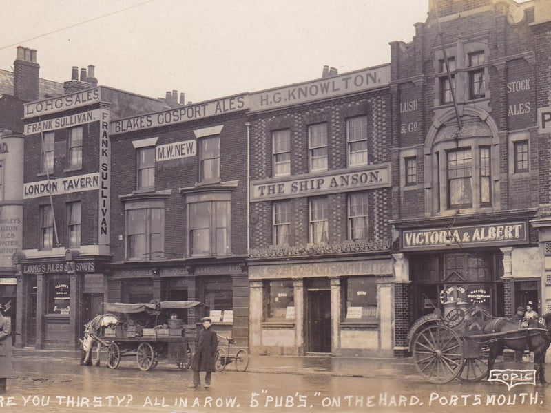 Five pubs in a row on The Hard circa 1910. When you could go on a pub crawl along the hard and not walk one-hundred yards.