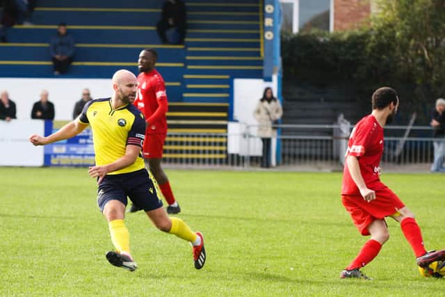 Mike Carter returned to the Gosport midfielder after injury. Picture: Tom Phillips.
