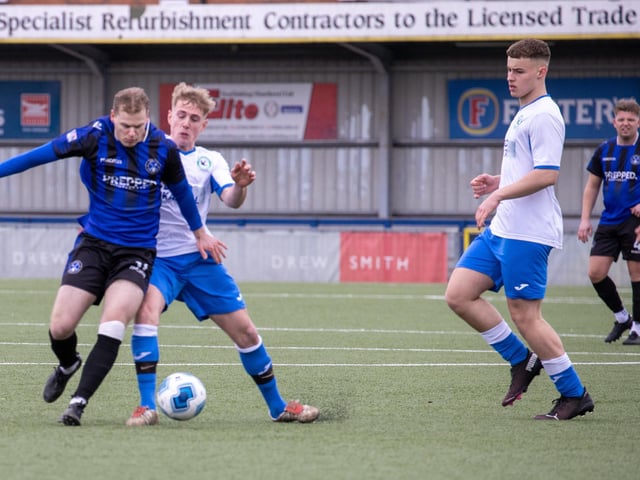 Clanfield's Olly Long, left, v Andover New Street Swifts. Picture by Alex Shute