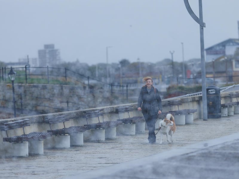 It was a quieter day than expected in Southsea and Old Portsmouth with only a few hardy walkers and runners venturing out into the wind and rain.