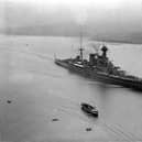 Aerial photograph of HMS Hood entering Vancouver Harbour, most likely during her Empire Cruise of 1923-1924.