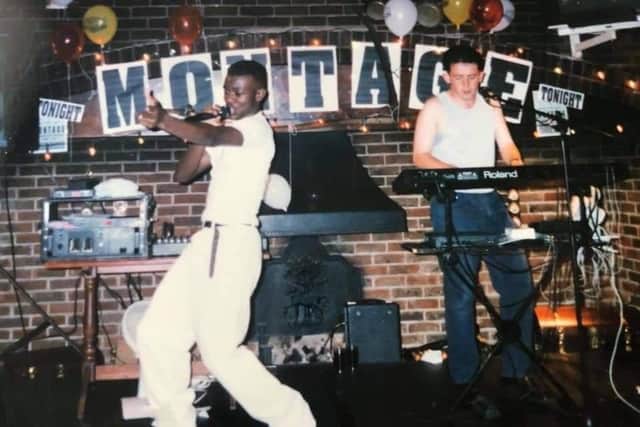 Soul duo Montage, consisting of Locks Heath friends Barry Poling and Bobby Anarfi, put on a charity livestream gig to raise funds for The Care Workers Charity and will be holding a second charity stream on Saturday. Pictured: Montage performing in the 1990s