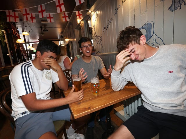 Fans gathered in The Vaults on Albert Road hoping for a big win but were disappointed with the performance for much of the match.Picture: Sam Stephenson.