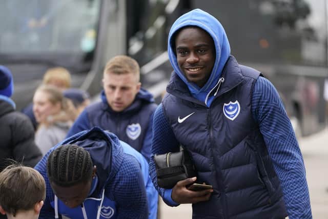 Pompey midfielder Jay Mingi travelled with the Pompey squad for today's game at Cambridge United