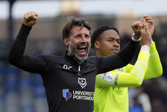 Danny Cowley has called on the city of Portsmouth to rise together and drive Pompey to promotion following an inspirational Fratton faithful against Peterborough. Picture: Barry Zee