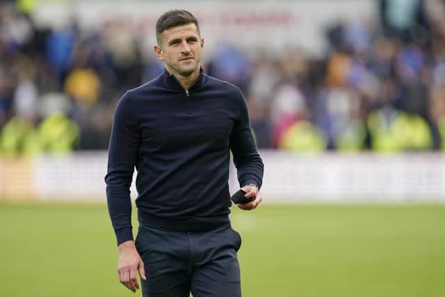 Portsmouth boss John Mousinho at Derby County today. Pic: Jason Brown.