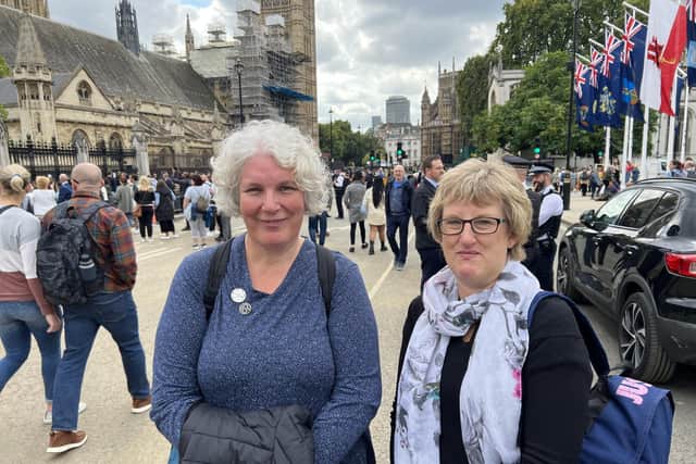 Maary Zoeller and Ruth Frisby were visibly upset after seeing the Queen's coffin in Westminster Hall.