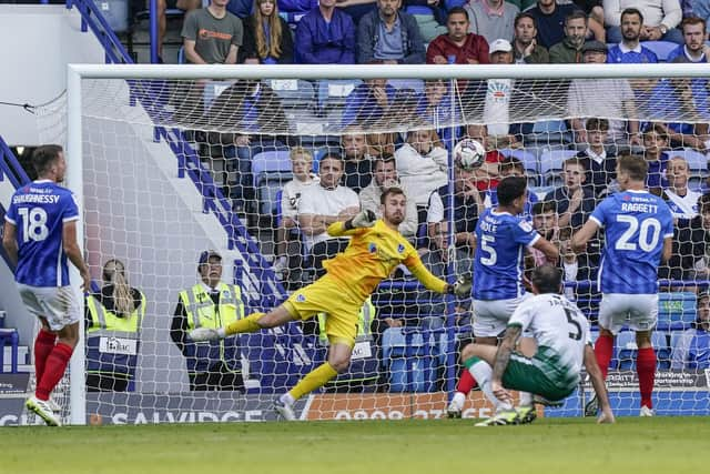 Will Norris pulled off a crucial stoppage-time save to deny Lincoln's Paudie O'Connor a dramatic equaliser. Picture: Jason Brown/ProSportsImages