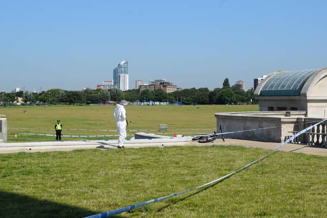 Police at Southsea Common on July 20 after a 15-year-old boy was stabbed near Portsmouth Naval Memorial on July 19. Picture: Stuart Vaizey