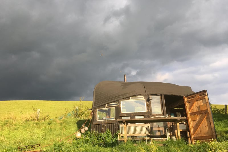 SHED OF THE YEAR 2013, built by Alex Holland
The roof is an upturned boat! It is located at an altitude of 750ft above sea level in the Cambrian Mountain range near Machynlleth in mid Wales. It is full of nautical nonsense befitting a boat turned upside down up a mountain!