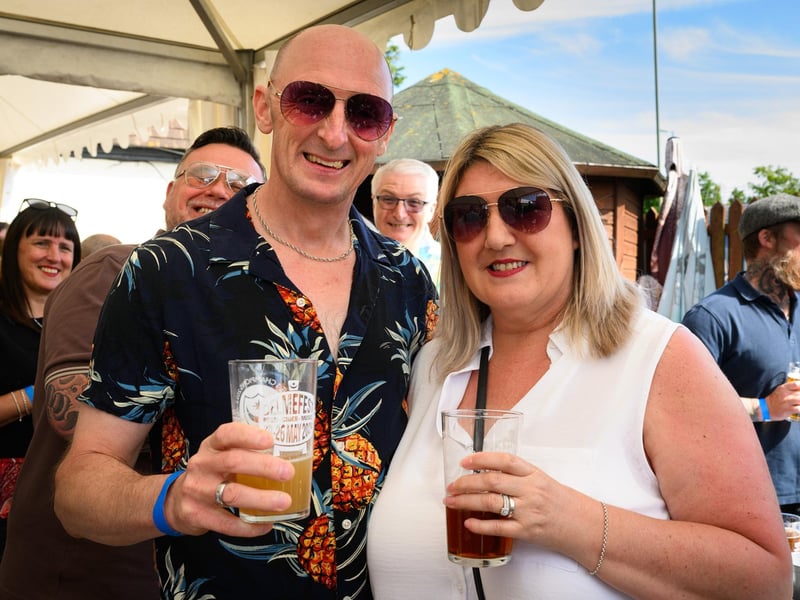 Jamie and Dee Mitchel celebrate their wedding anniversary at The Delme Arms Beer Festival.Picture: Keith Woodland (250521-27)