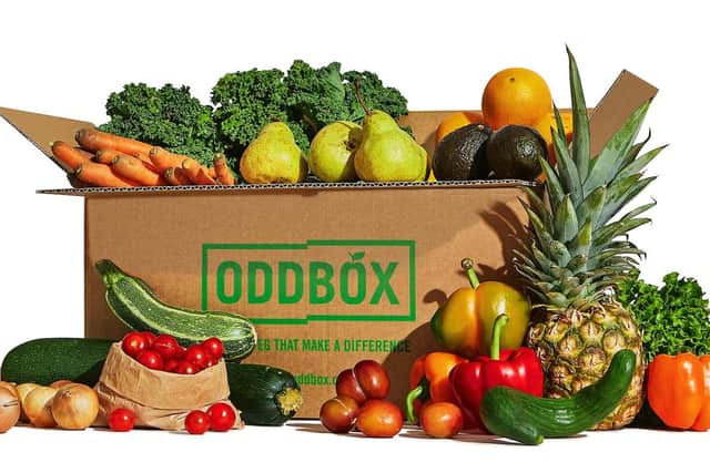 Deepak Ravindran, 41, and Emilie Vanpoperinghe,39, set up Oddbox in London in 2016. Pictured: one of their home delivery boxes.