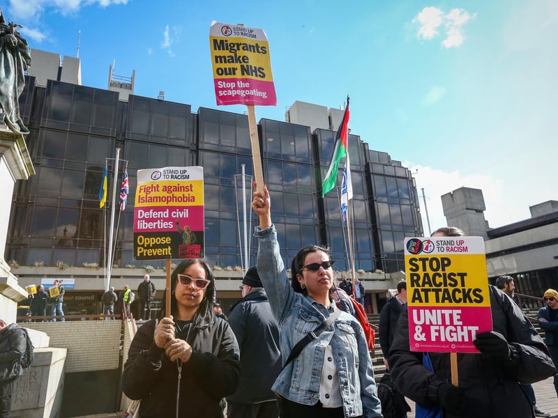 A Unity Rally, arranged by Stand Up To Racism Portsmouth, and a mass-deportation demonstration, arranged by UKIP, took place in Portsmouth's Guildhall on Saturday, March 15. Picture: Chris Moorhouse (150325-069)