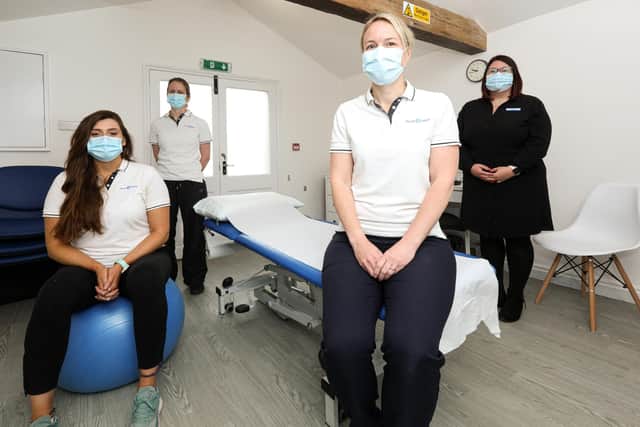 From left, Bethany Huntington, Kate Lawton, business owner Natalie March and Kate Wilkins at a new physiotherapy studio, Physio logical, in the Maze Courtyard, Stansted House, Stansted Park, Rowlands Castle
Picture: Chris Moorhouse (jpns 100521-06)