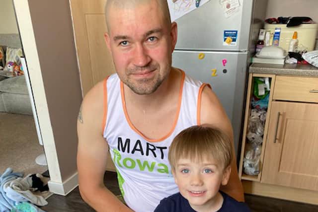 Martin Coumbe from Portsmouth with his son.