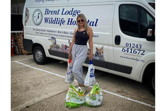 Waterlooville company Pooch & Co has been donating items to animal rescue centres through its Pledge for Paws campaign. Pictured: Owner Gabby Head dropping off donations to Brent Lodge Wildlife Hospital