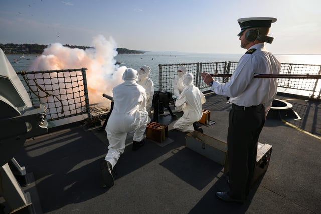 Pictured: The ship's company ceremonial firing party.