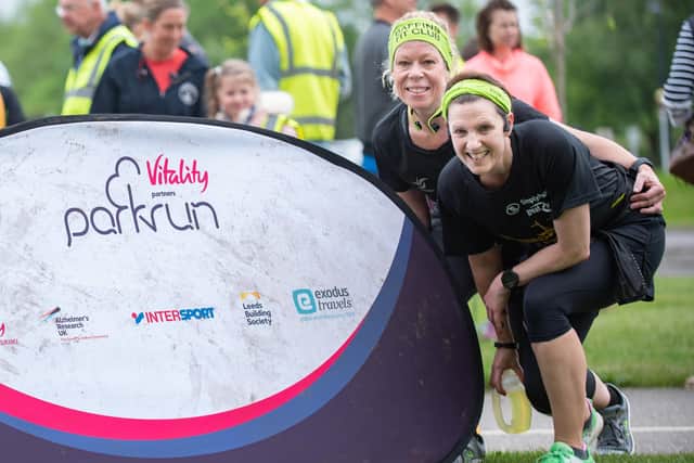 Nikki Wright and Clare Rutter from Baffins Fit Club taking part in the Lakeside Parkrun in May, 2018.
Picture: Vernon Nash (180383-0102)