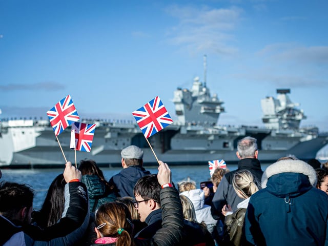 Families at Portsmouth Naval Base as HMS Prince of Wales arrives into Portsmouth. Picture: Habibur Rahman