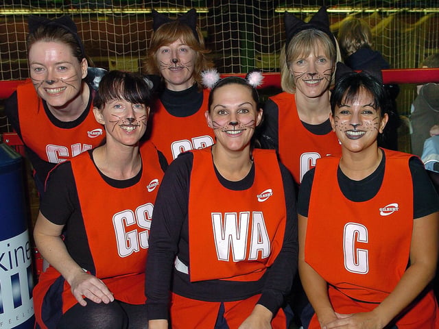 Biscoes, who play in Division 3 of the Portsmouth Netball League in 2004, take part in that year's BBC Children in Need Tournament at the Mountbatten Sports Centre.