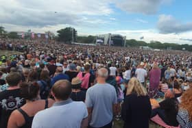 Heaving crowds pictured at the Castle Stage. Some people were getting crushed, and had to be escorted to safety.