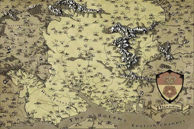 This map of Hampshire was drawn up by novelist Chris Birse, in the same style used by J.R.R. Tolkien. Picture: Chris Birse