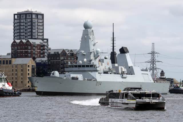 Russian media outlets - strong supporters of Vladimir Putin's regime - are urging the dictator to take action against HMS Diamond after the landing ship Novocherkassk was hit by guided missile following a Ukrainian assault. Photo by Carl Court/Getty Images.
