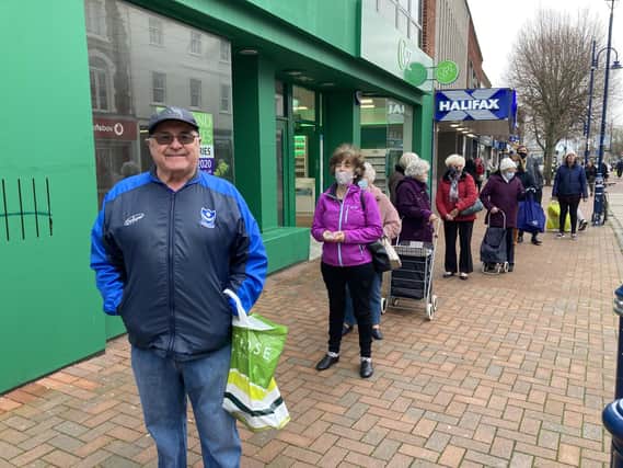 Graham Sampson, 74, from Gosport, was in the queue for Card Factory in Gosport, next in line was Dorrie Litherland, also from Gosport.