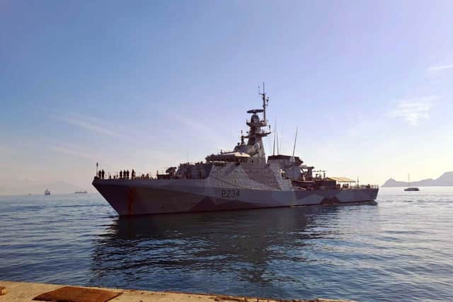 HMS Spey arriving in Dili, Timor-Leste. Picture: Royal Navy.