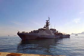 HMS Spey arriving in Dili, Timor-Leste. Picture: Royal Navy.