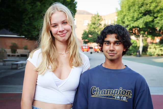 Pictured: Abigail Cooper and Aniriddh Payala. 
Abigail is heading off to Lady Margaret Hall, University of Oxford to read French and Linguistics after being awarded A*AA at A Level and Aniriddh is going to the Imperial College London to study Medicine.