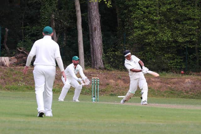 Hambledon's Indy Chakribati hits out against Sarisbury. Picture: Sam Stephenson