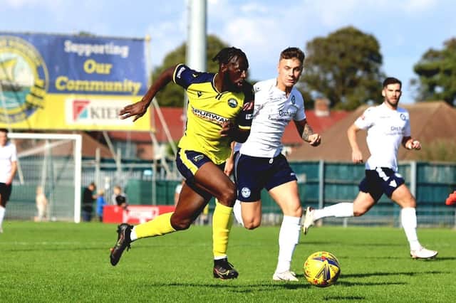 Nick Dembele has scored Gosport's winner in recent wins against Plymouth Parkway in the FA Cup and Yate in the Southern League. Picture: Tom Phillips