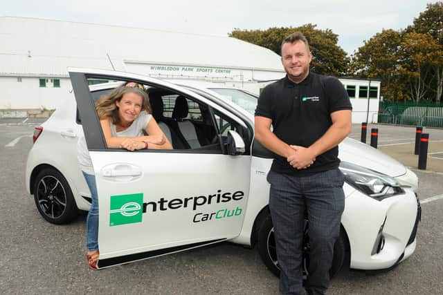 Clare Seek, Wimbledon Park Patch co-ordinator and Dave Coyle, Enterprise sales director for the South when a car club was set up in Southsea.

Picture: Sarah Standing (070920-3432)