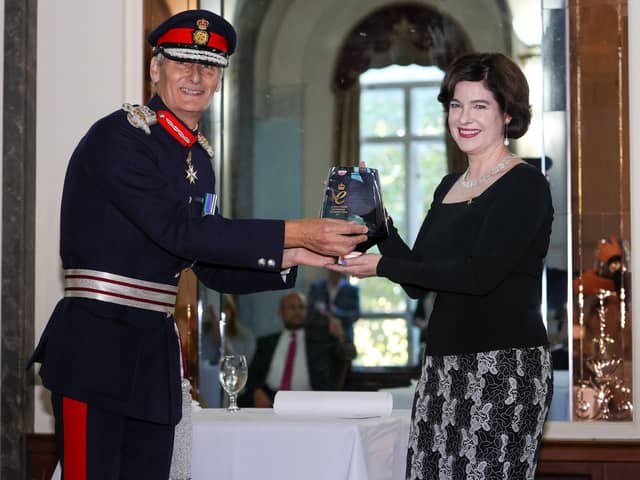 Pam Hamilton, MD of Paraffin, accepts The Queen's Award for Enterprise from Nigel Atkinson ESQ HM Lord-Lieutenant of Hampshire. Photos by Alex Shute.
