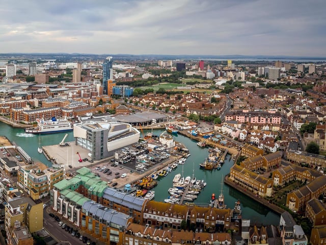 An aerial view of Portsmouth in the evening Picture: Alexey Fedorenko/Adobe
