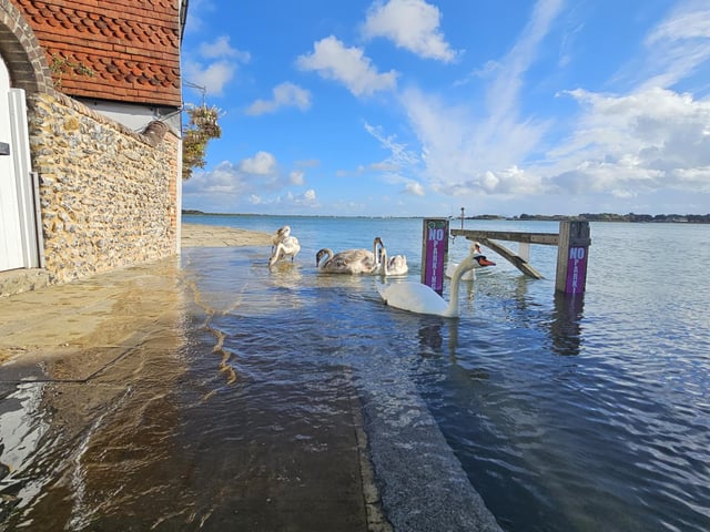 Flooding by the Royal Oak in Langstone, as captured by James Baldry.
