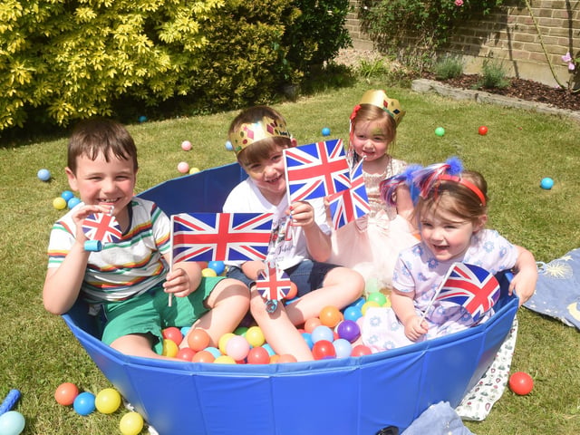 From left, Luke Ellard, six, Charlie Young, six, Molly Young, three, and Emmylou Flanagan, two, at Lower Bere Wood's street party in Waterlooville (030622-9037)